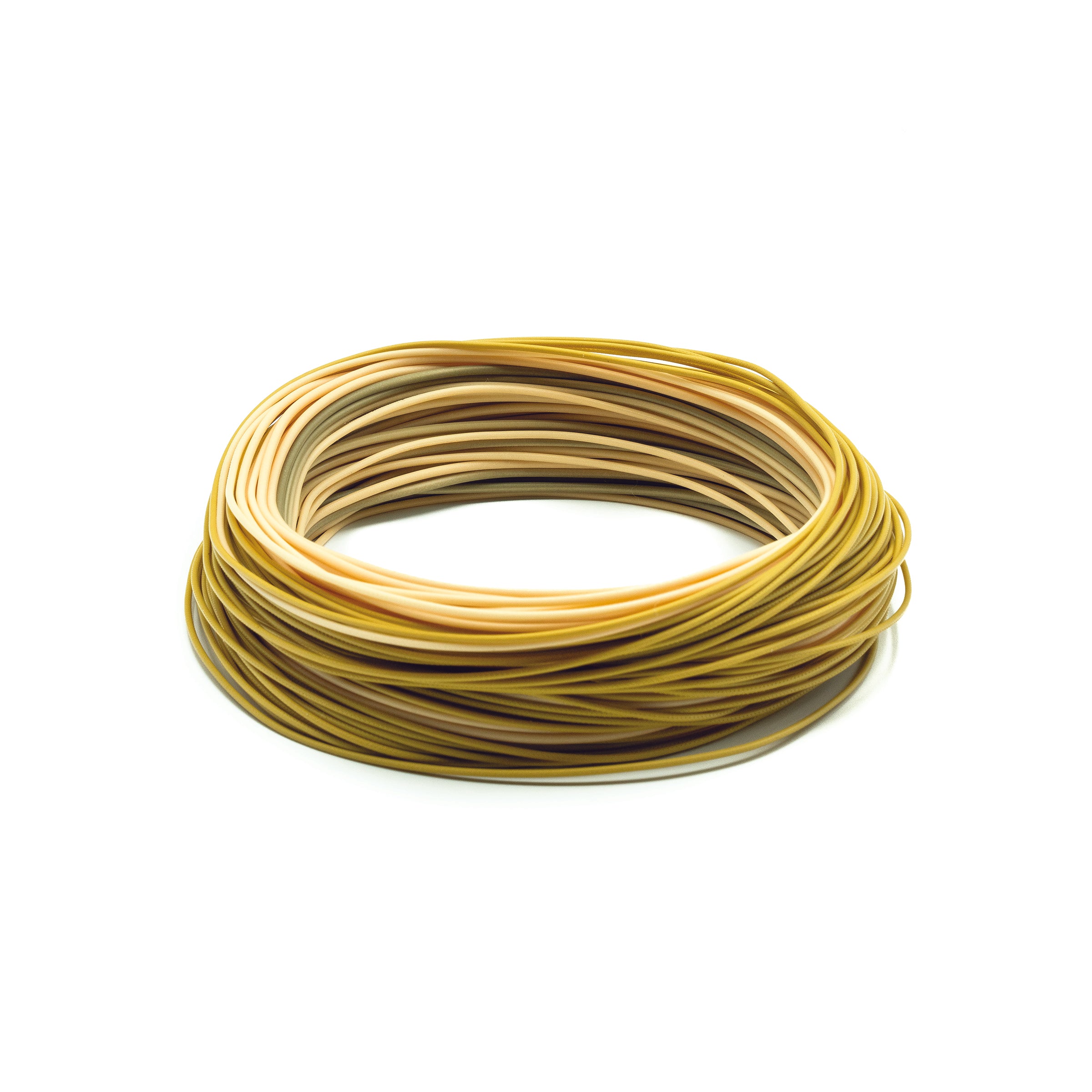 The Bucksin/Camo colored coil of Scientific Anglers Amplitude Textured Infinity Fly Line – Floating Fly Fishing Line for All-Purpose Use