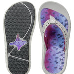 top and bottom view of the women's Korkers Rainbow trout Fish Flips non-slip fishing sandals ideal for wet wading and boat trips