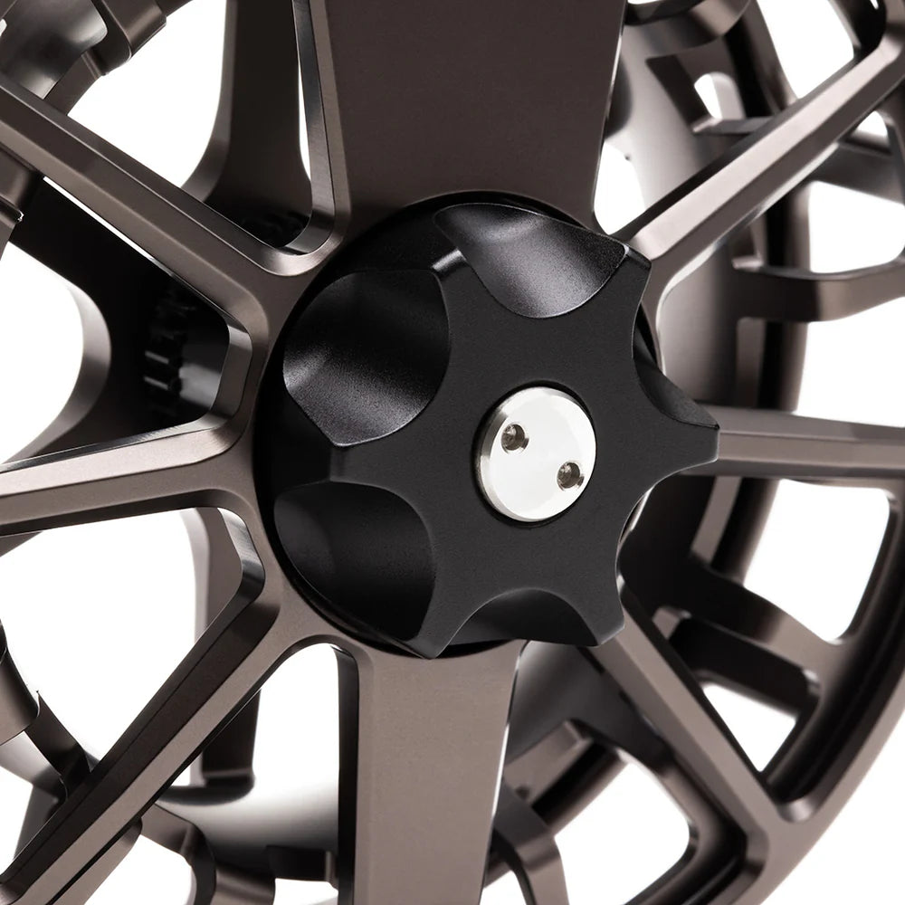 A close-up shot of the drag mechanism for the Lamson Guru E fly reel at Angles Sports