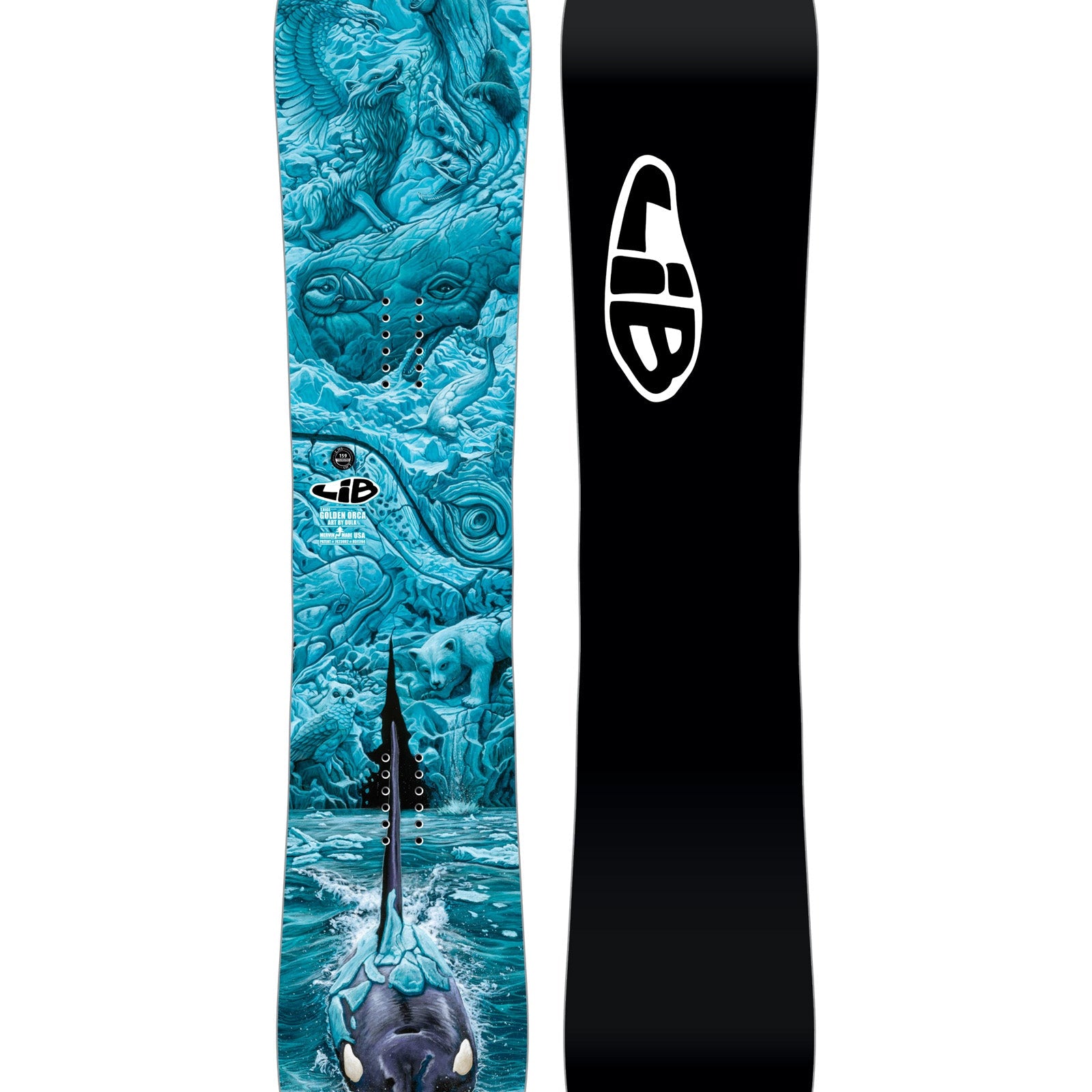 Lib Tech Golden Orca snowboard 2026/27, topsheet graphic, Firepower freeride board