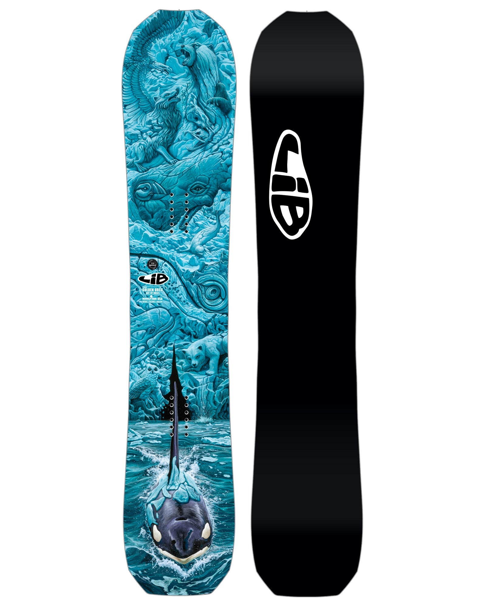 Lib Tech Golden Orca snowboard 2026/27, topsheet graphic, Firepower freeride board
