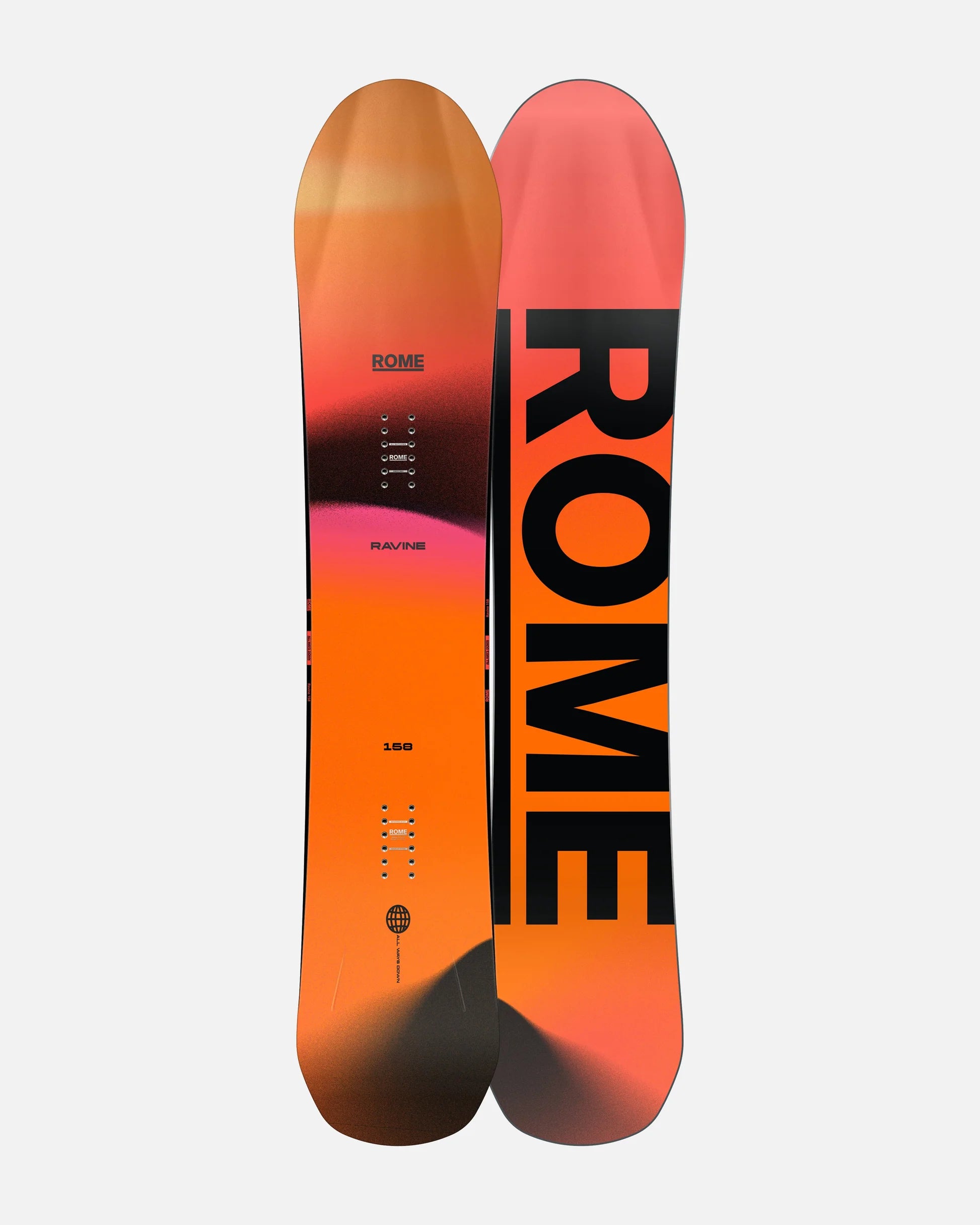 Top & Bottom view of the Rome Ravine Snowboard.
